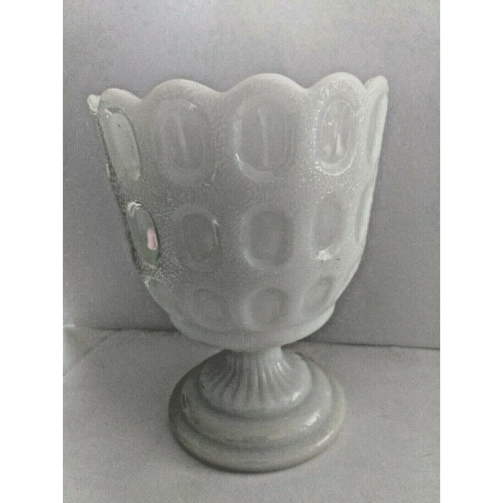 E.O. Brody USA M4200 Milk Glass Pedestal Goblet Vase 1950s Thumbprint Pattern